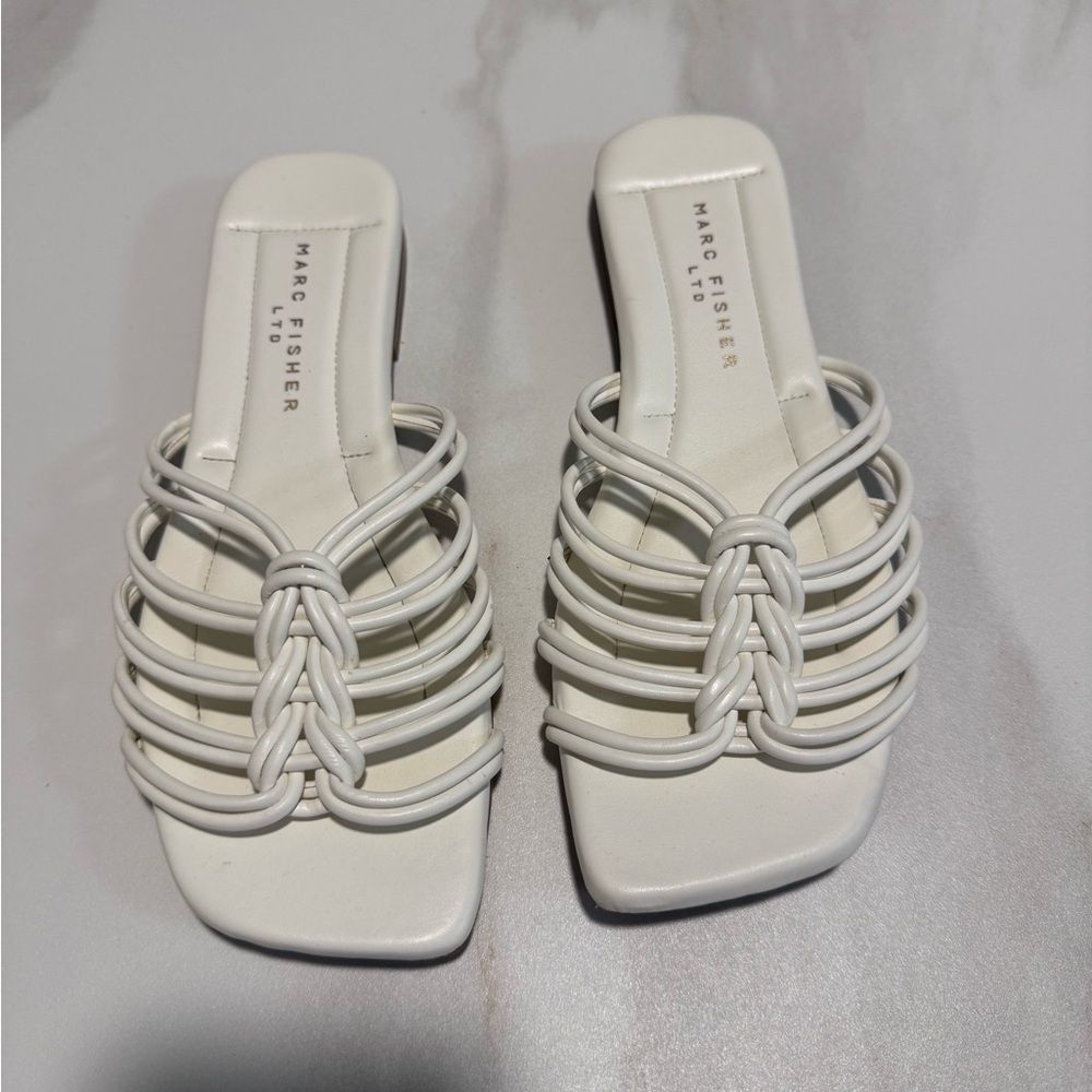 Marc Fisher Women's Cream Strappy Mules
